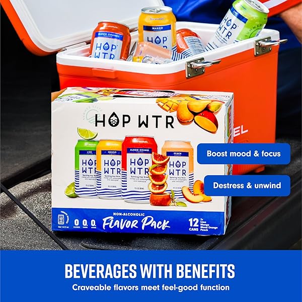 HOP WTR Shop HOP WTR Sparkling Hop Water Variety Pack - Sugar Free, Low Carb Non-Alcoholic Drinks with Adaptogens & Nootropics - 12 Cans - View 7 of 9