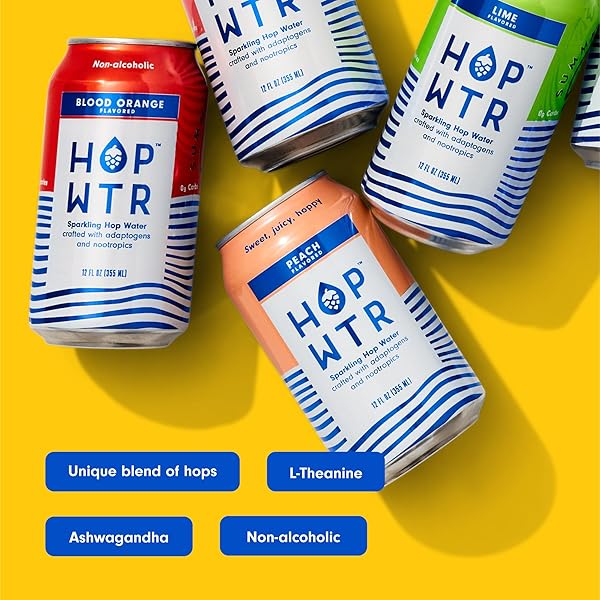 HOP WTR Shop HOP WTR Sparkling Hop Water Variety Pack - Sugar Free, Low Carb Non-Alcoholic Drinks with Adaptogens & Nootropics - 12 Cans - View 8 of 9