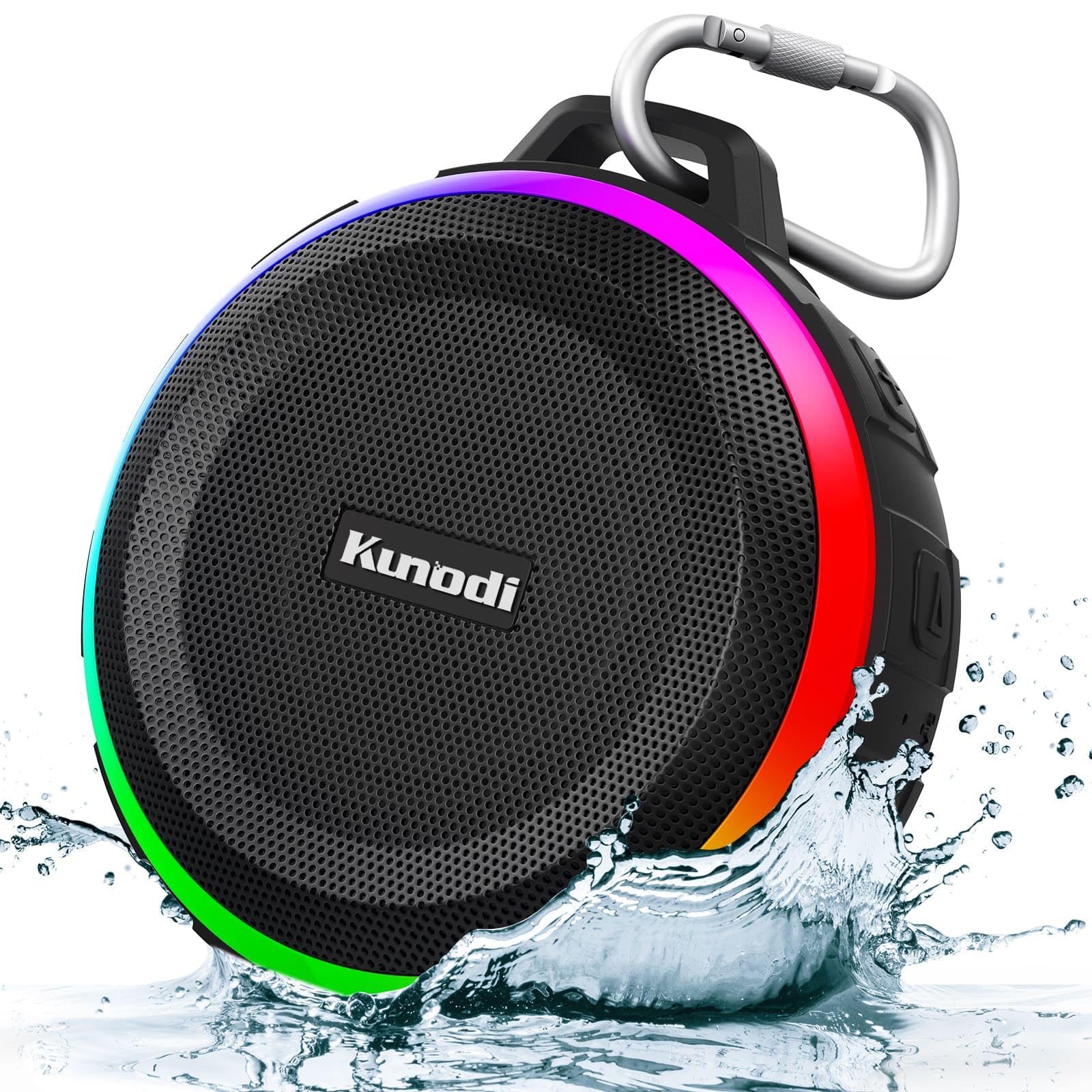 Kunodi Bluetooth Shower Speaker with IPX7 Waterproof, Dynamic Lights, Crisp Clear Sound, True Wireless Stereo, Clip Portable for Pool Beach Boat