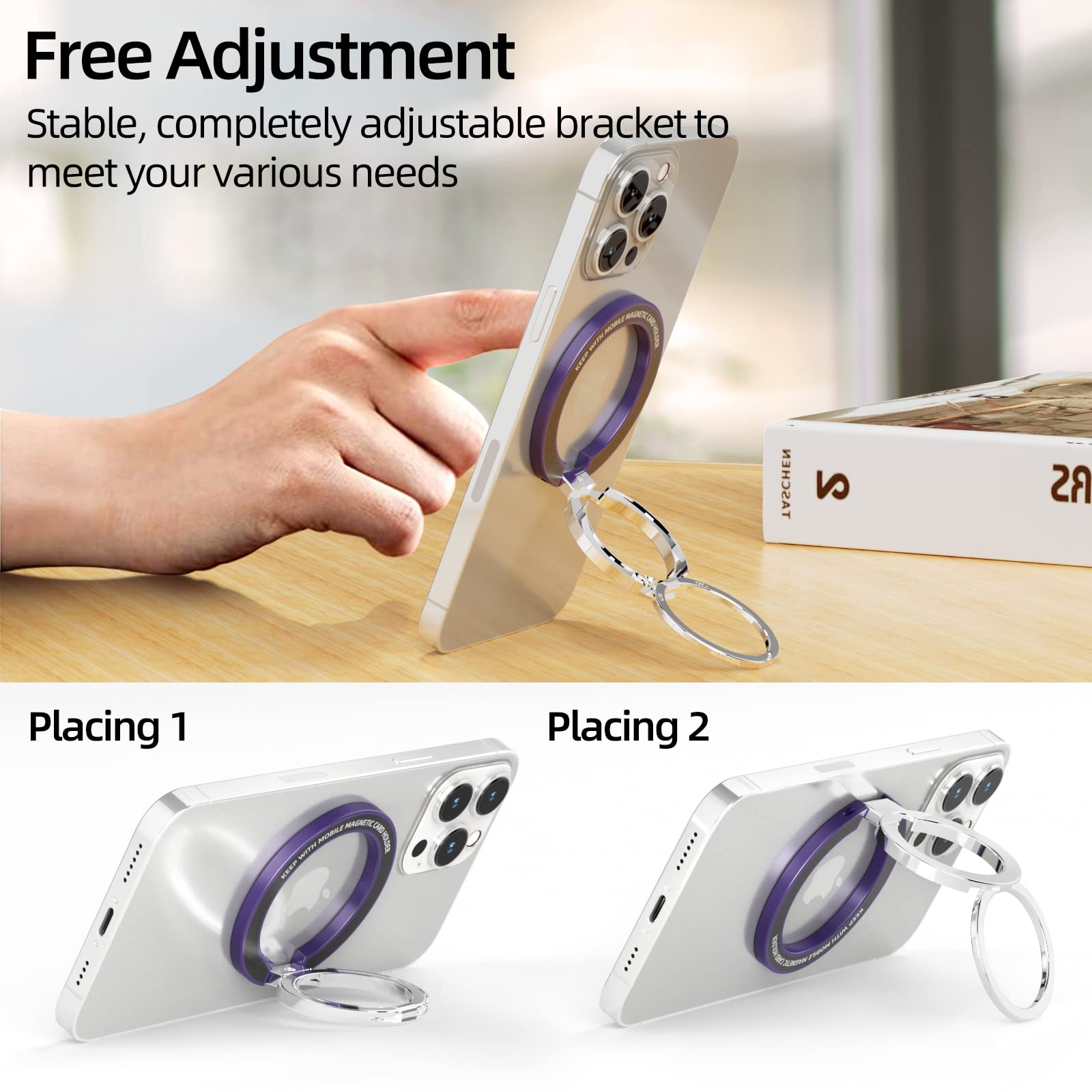 SaiMeun Magnetic Phone Ring Stand for MagSafe?Metal Adjustable Dual Ring Magnetic Phone Grip Holder,Compatible with iPhone 12 13 14 Series.(Dark - View 2 of 8