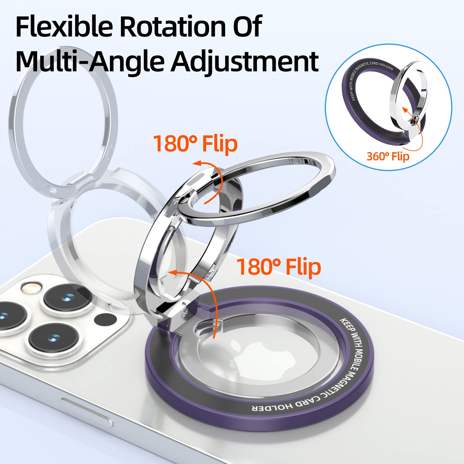 SaiMeun Magnetic Phone Ring Stand for MagSafe?Metal Adjustable Dual Ring Magnetic Phone Grip Holder,Compatible with iPhone 12 13 14 Series.(Dark - View 3 of 8