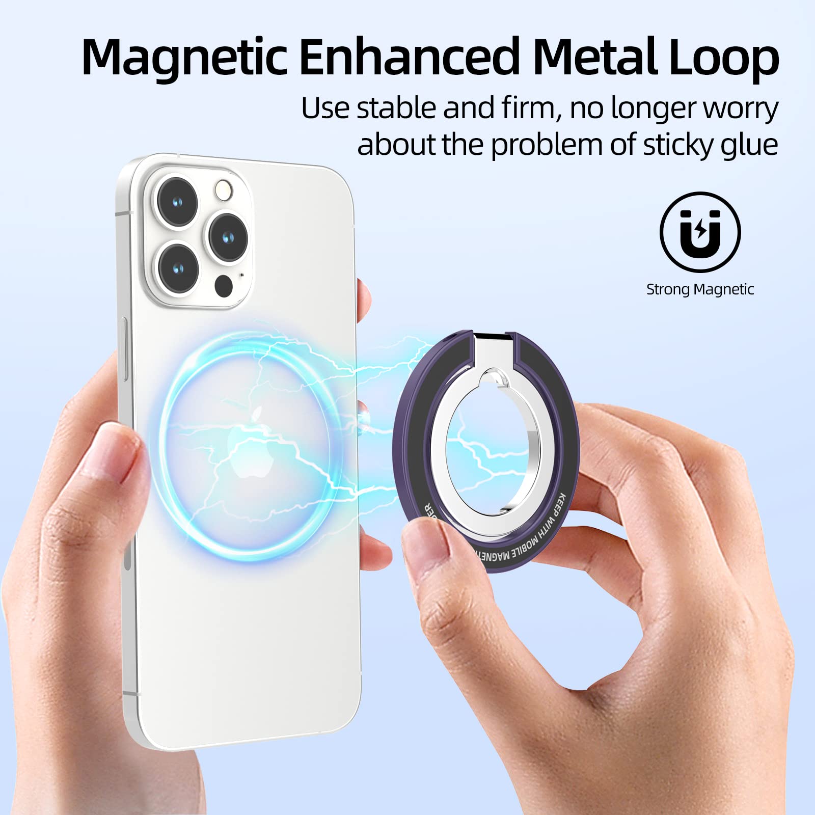 SaiMeun Magnetic Phone Ring Stand for MagSafe?Metal Adjustable Dual Ring Magnetic Phone Grip Holder,Compatible with iPhone 12 13 14 Series.(Dark - View 4 of 8
