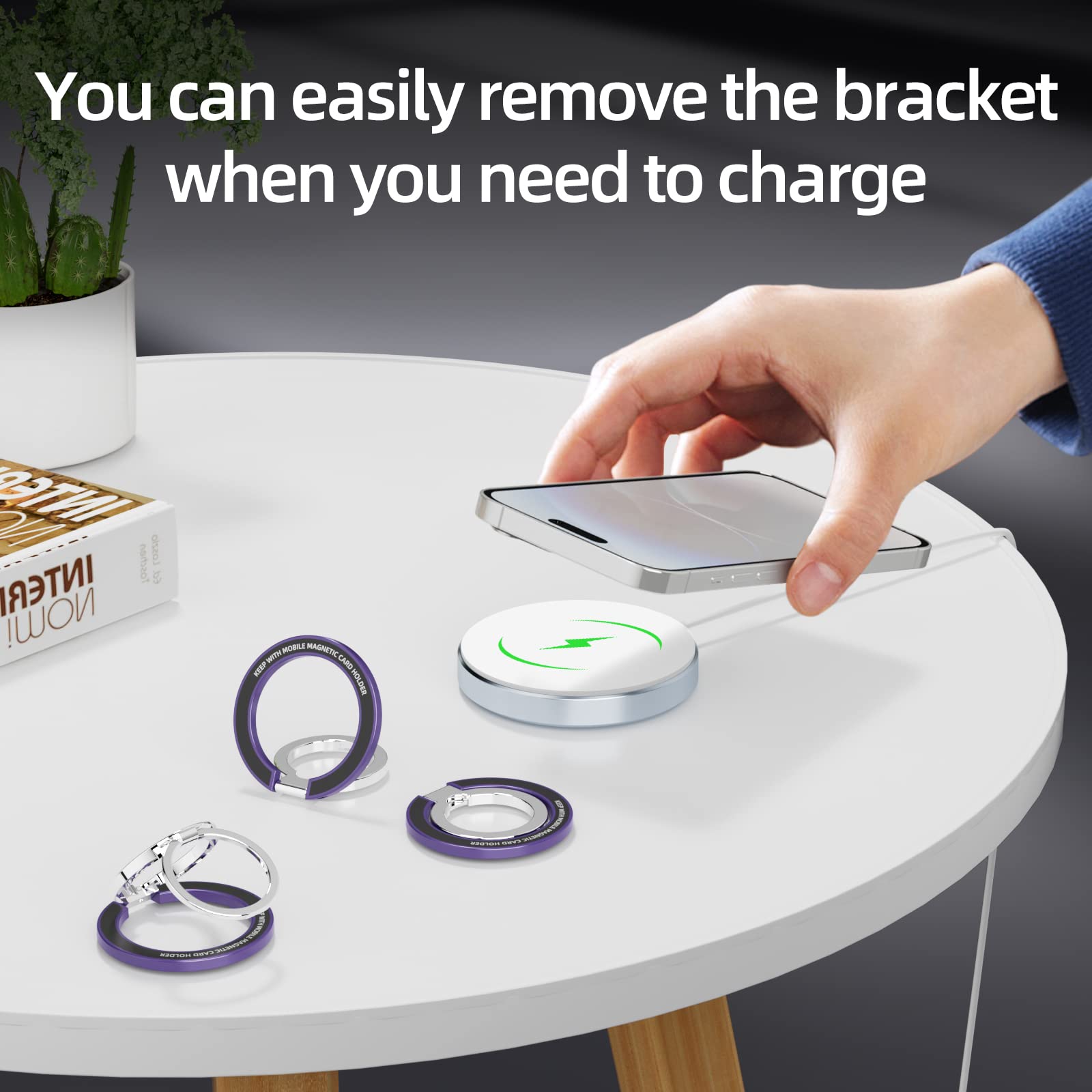 SaiMeun Magnetic Phone Ring Stand for MagSafe?Metal Adjustable Dual Ring Magnetic Phone Grip Holder,Compatible with iPhone 12 13 14 Series.(Dark - View 5 of 8