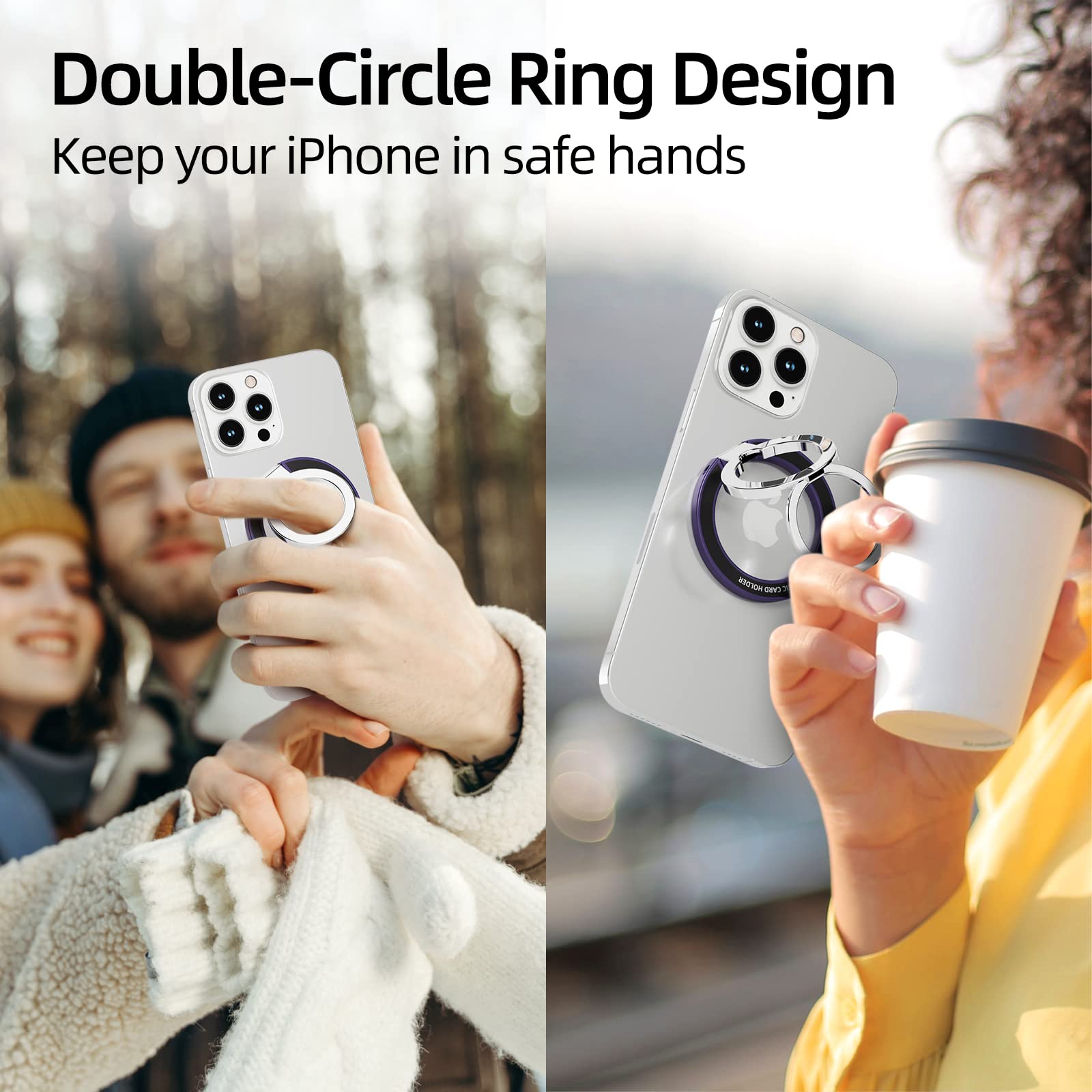 SaiMeun Magnetic Phone Ring Stand for MagSafe?Metal Adjustable Dual Ring Magnetic Phone Grip Holder,Compatible with iPhone 12 13 14 Series.(Dark - View 6 of 8