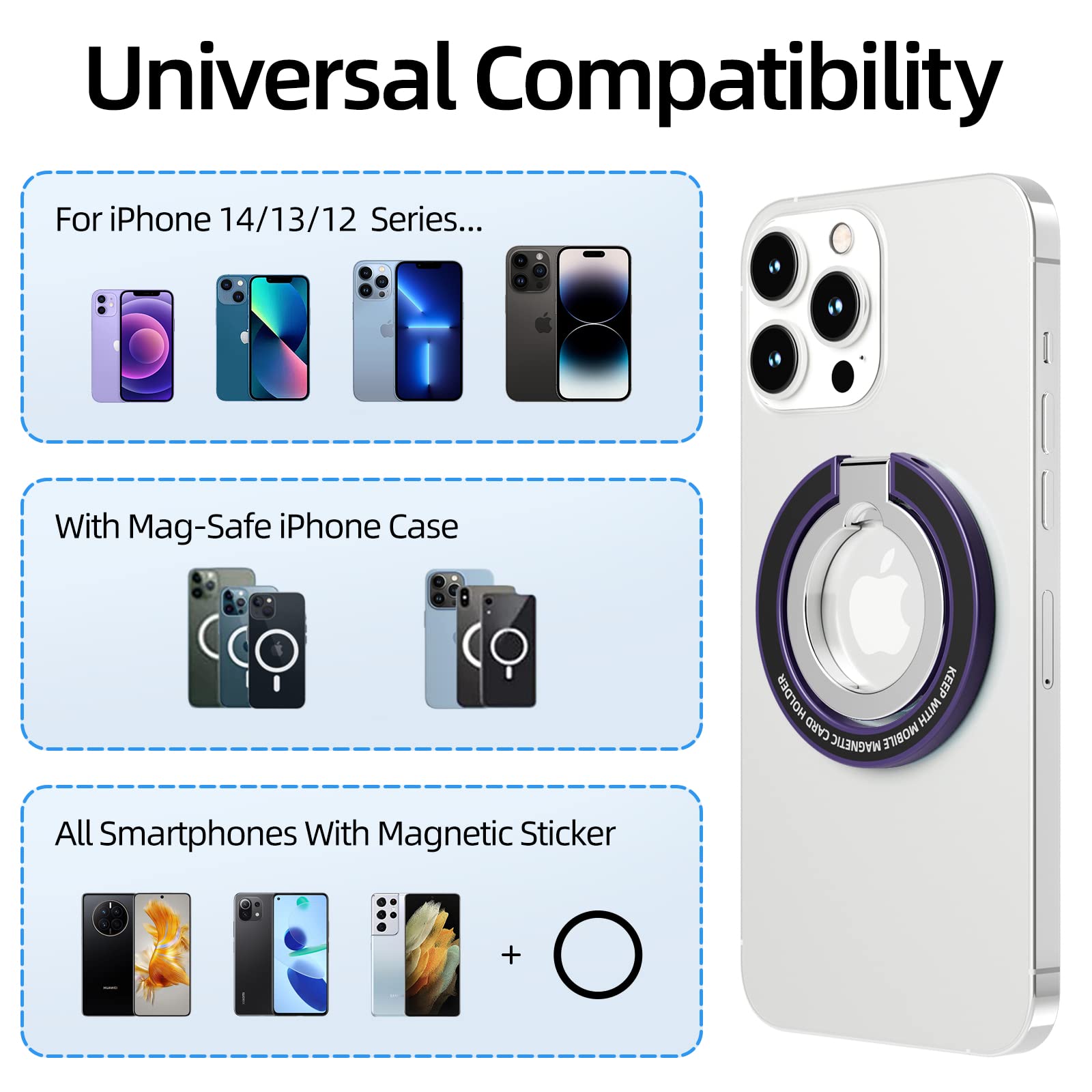 SaiMeun Magnetic Phone Ring Stand for MagSafe?Metal Adjustable Dual Ring Magnetic Phone Grip Holder,Compatible with iPhone 12 13 14 Series.(Dark - View 7 of 8