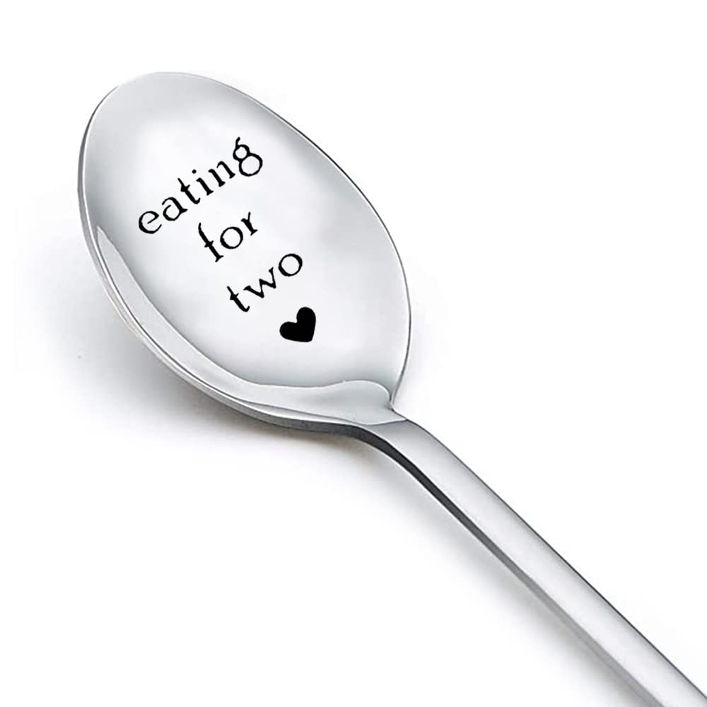 MXXGMYJ Mothers Day Birthday Gifts Engraved Serving Spoons for New Moms Pregnancy Gifts for Women Eating for Two Cute Gifts for Wife Girlfriend