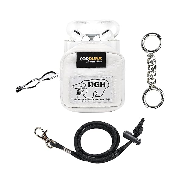 RE ROUGH ENOUGH Rough Enough Earbud Case Pouch with Neck Lanyard Keychain for Wireless Bluetooth Earbuds White
