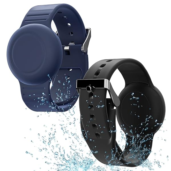 AGMZ Waterproof AirTag Bracelet for Kids - Soft Silicone GPS Tracker Wristband (2 Pack) in Black & Navy Blue