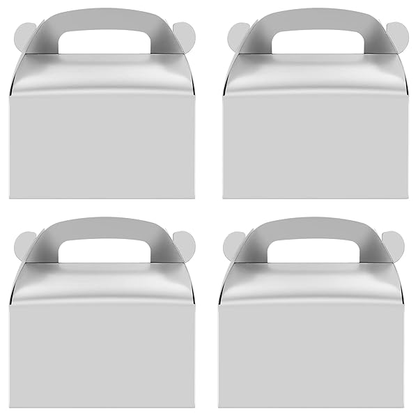 Oletx Oletx 30 Pack Silver Party Favor Treat Boxes Gable Paper Gift Boxes with Handles for Wedding Birthday Graduation Babyshower