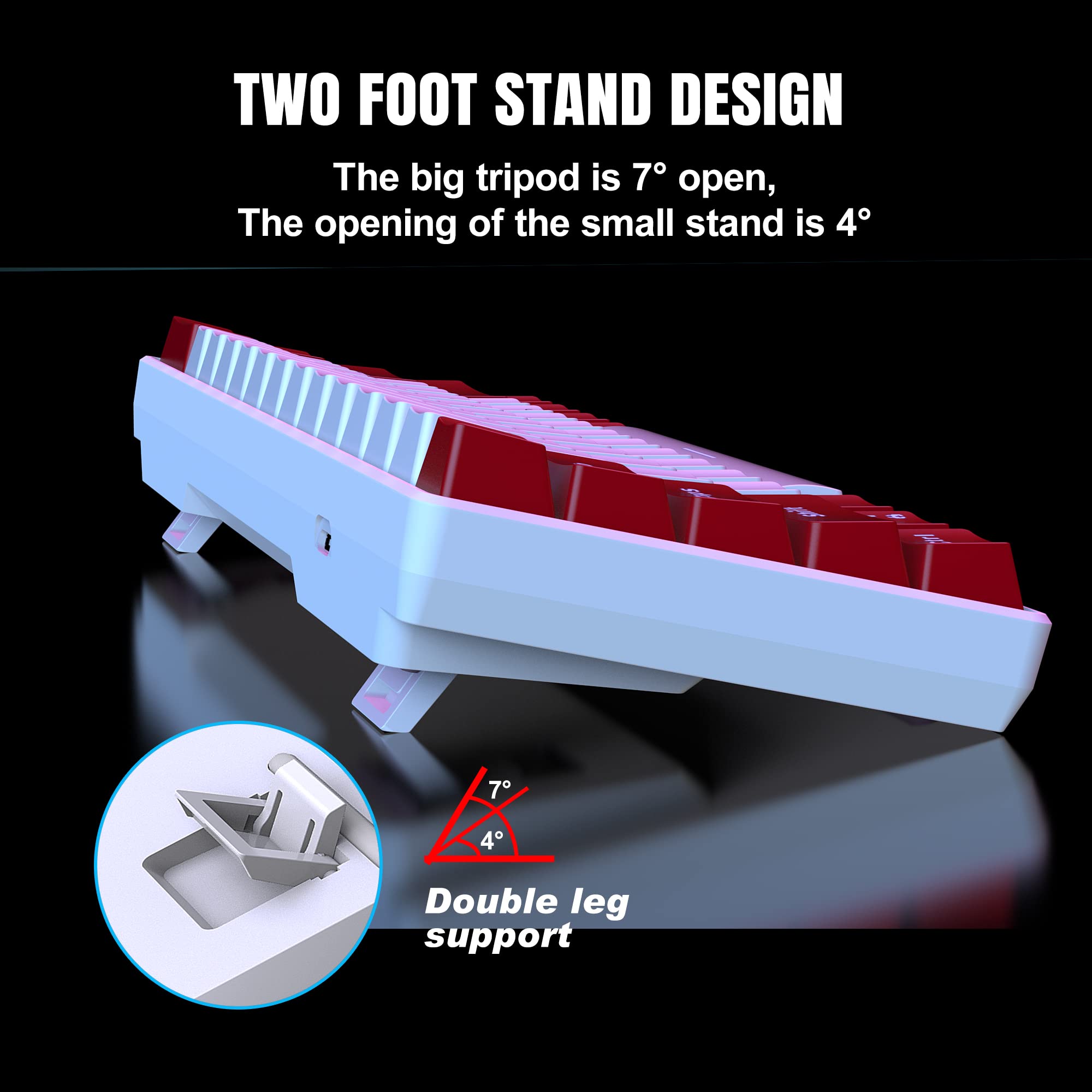 Snpurdiri Wired 60% Mechanical Gaming Keyboard, White LED Backlit Ultra-Compact Mini Office Keyboard for Windows Laptop PC Mac (Red-White, Red - View 6 of 7