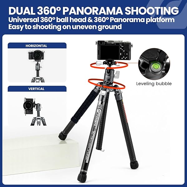 Fotopro Fotopro Carbon Fiber Tripod for Camera 2lbs Ultralight 62 Inch Travel Camera Tripod Max Loads Up 22lbs X-Aircross 3 Grey - View 6 of 9