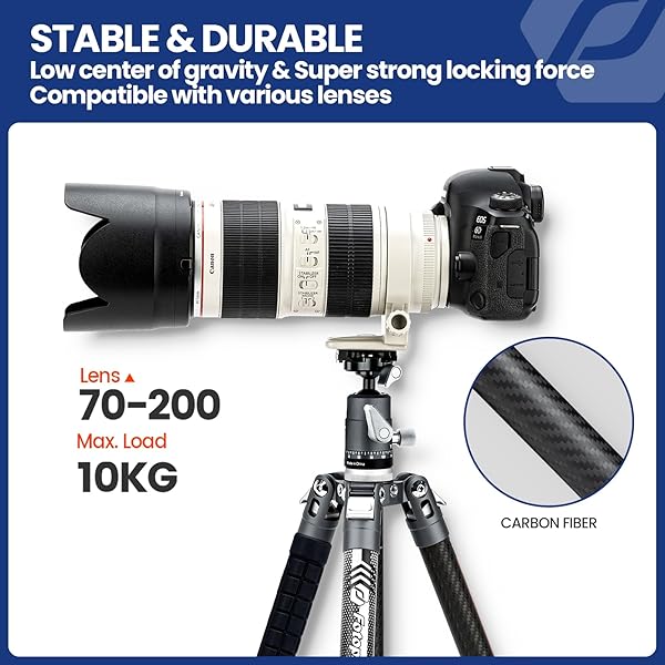 Fotopro Fotopro Carbon Fiber Tripod for Camera 2lbs Ultralight 62 Inch Travel Camera Tripod Max Loads Up 22lbs X-Aircross 3 Grey - View 7 of 9