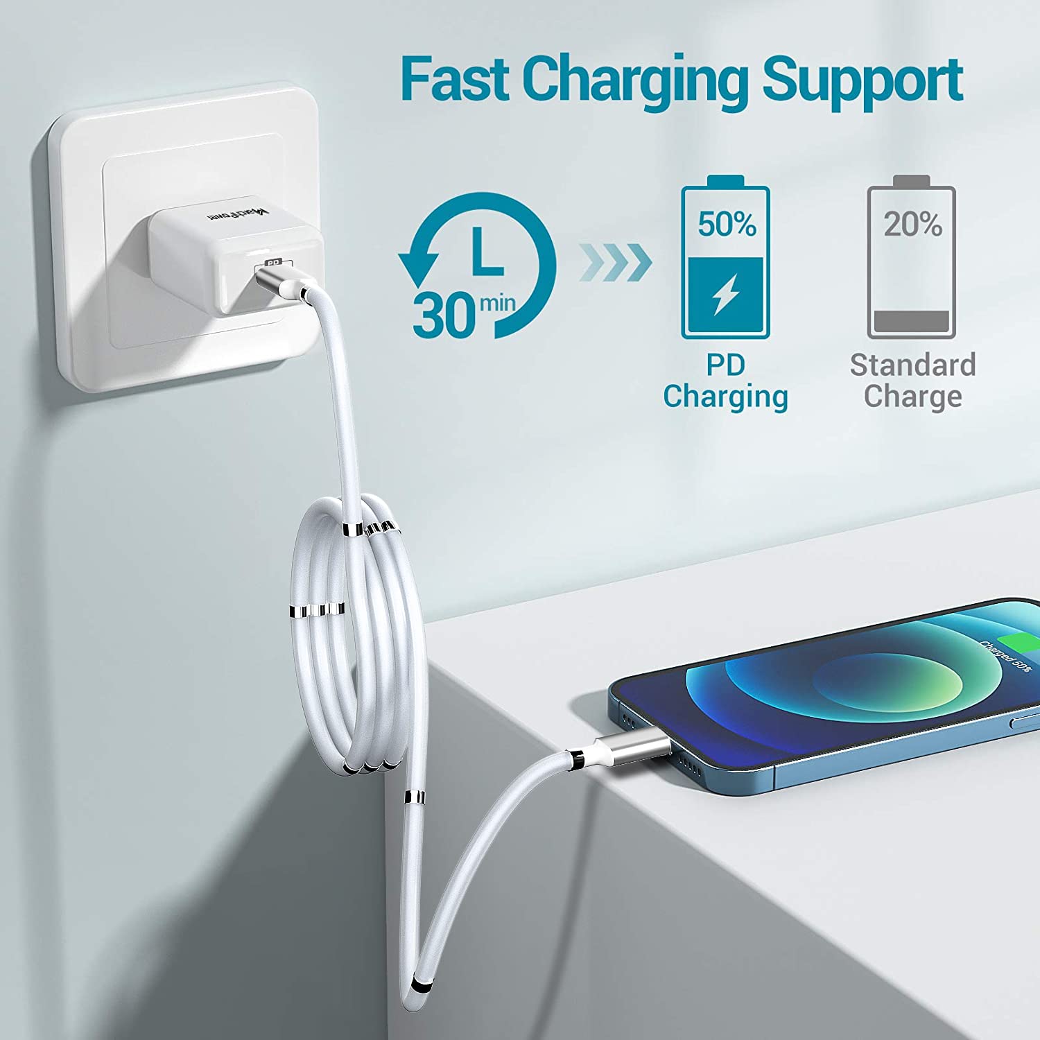 AICase AICase Magnetic USB C to Lightning Cable 6.5FT 2Pack Compatible with iPhone 14 13 12 11 Mini Pro Max iPad Air Pro Fast Charging Data Cable - View 4 of 7