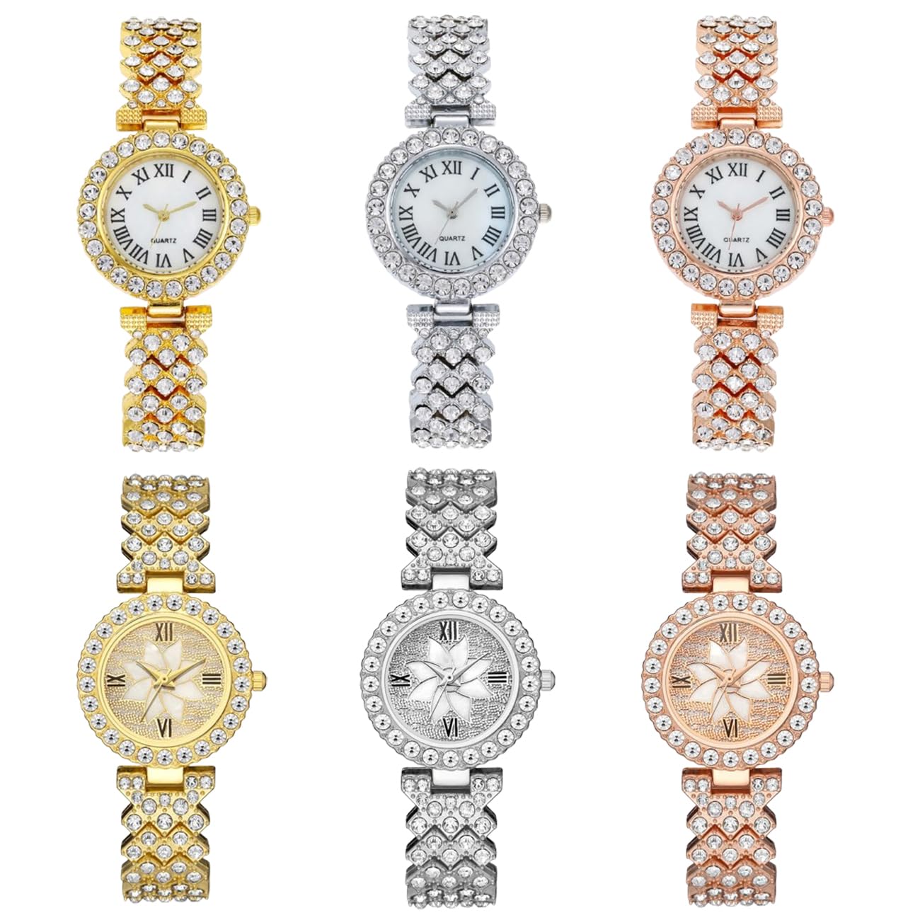 CdyBox Wholesale Women Alloy Steel Band Quartz Wristwatches 6 Pack Assorted Dress Watches