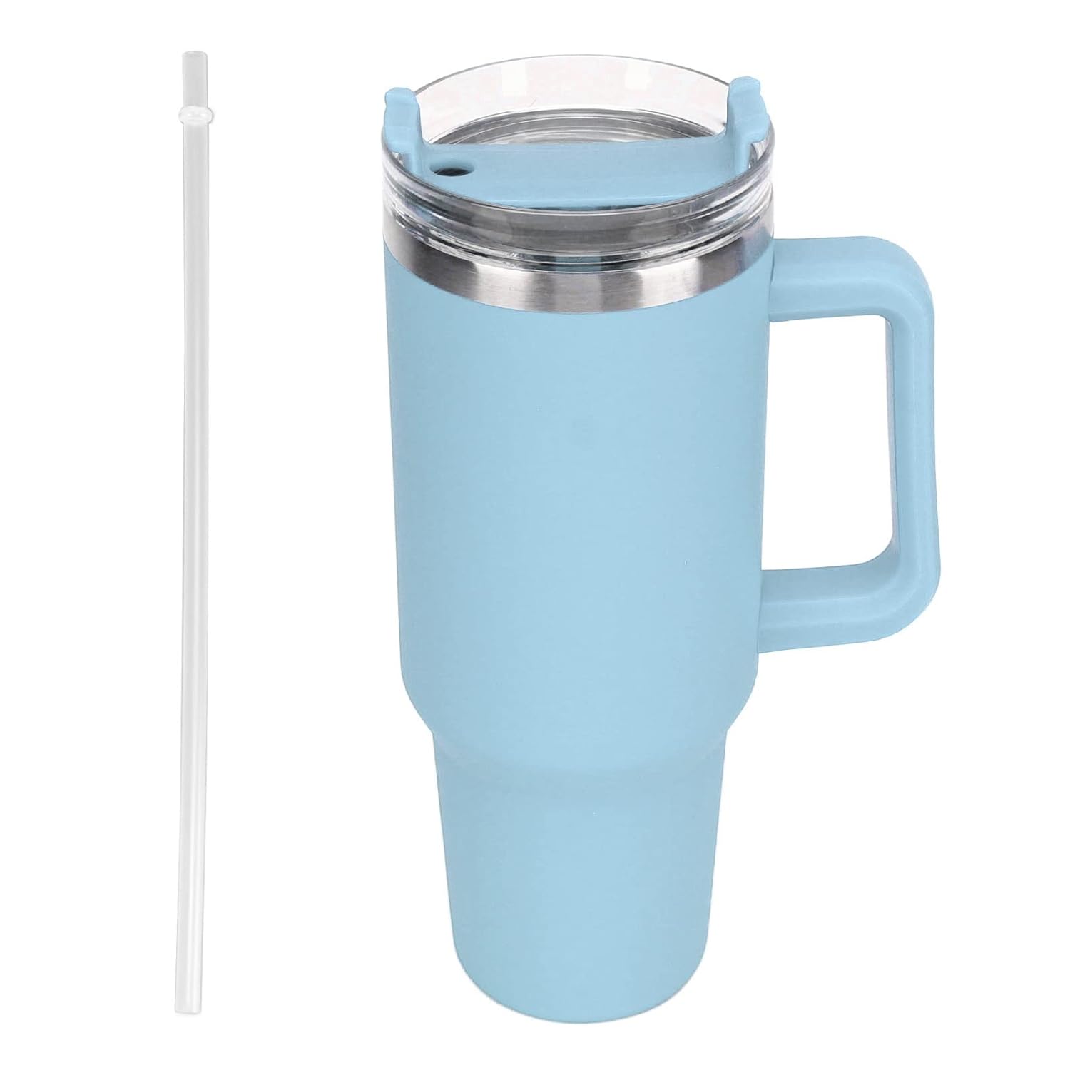Jiawu Jiawu 40oz Tumbler with Handle and Straw Stainless Steel Insulated Water Bottle Travel Mug for Hot and Cold Beverages Light Blue - View 5 of 9