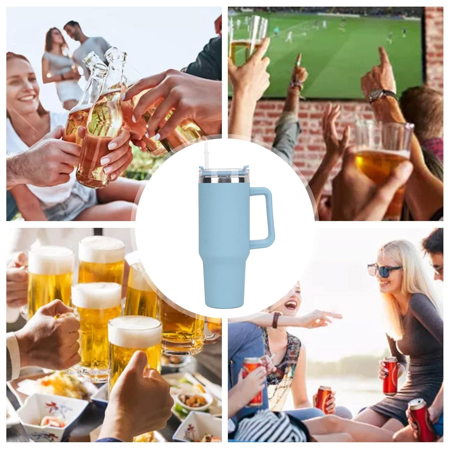 Jiawu Jiawu 40oz Tumbler with Handle and Straw Stainless Steel Insulated Water Bottle Travel Mug for Hot and Cold Beverages Light Blue - View 9 of 9