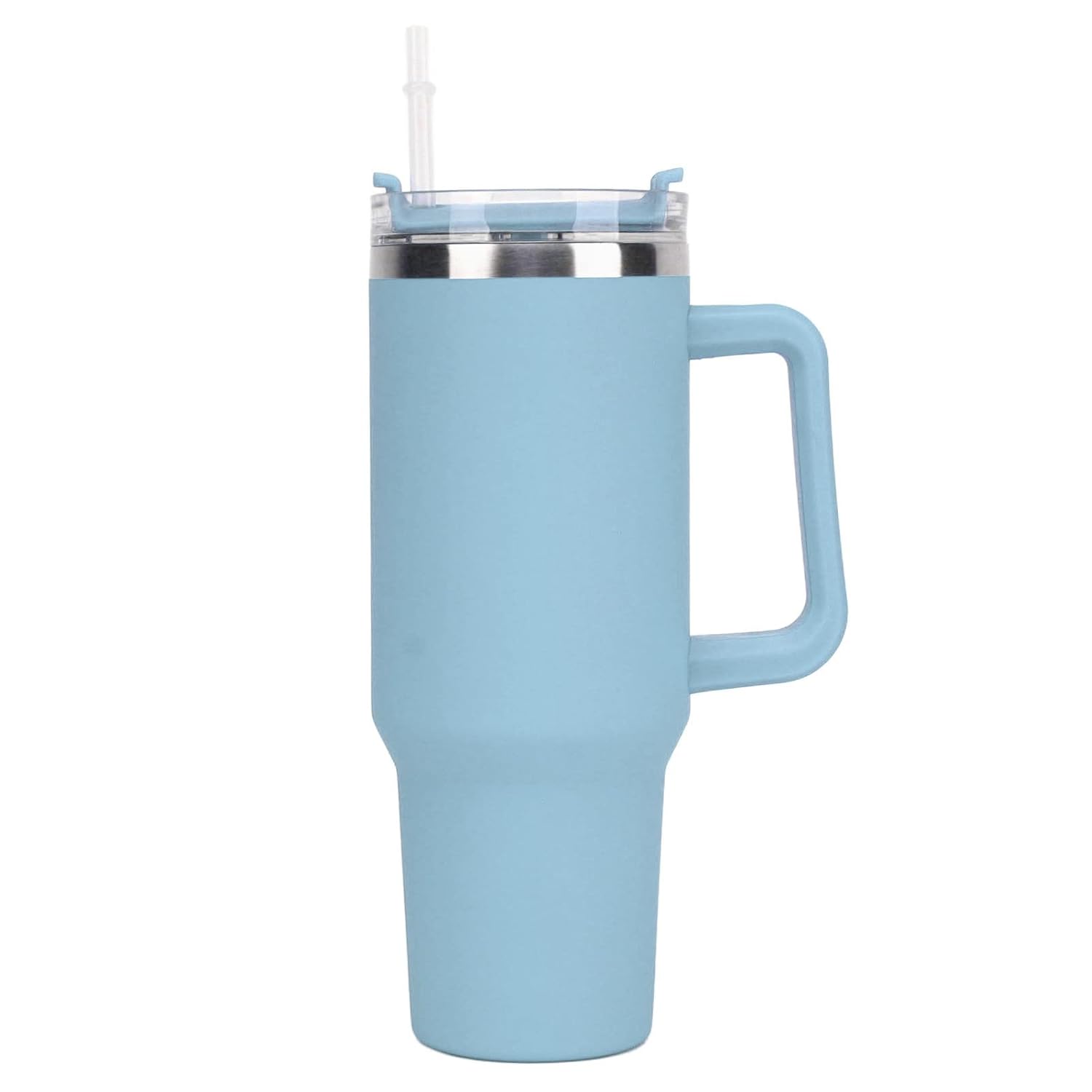 Jiawu Jiawu 40oz Tumbler with Handle and Straw Stainless Steel Insulated Water Bottle Travel Mug for Hot and Cold Beverages Light Blue