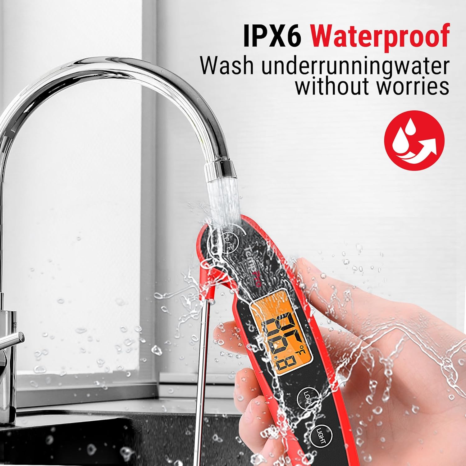 TempPro ThermoPro TP605 Instant Read Meat Thermometer Waterproof Digital Food Thermometer with Large Backlit LCD for Grilling Smoking and Candy Making - View 4 of 9