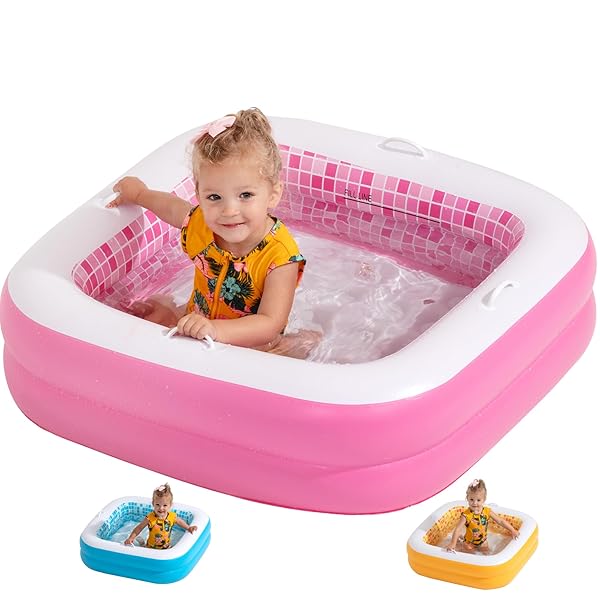 GRIP A POOL Playful Pink Baby Pool with Cushioned Floor and Grip Handles for Infants and Toddlers 1-3 Ideal for Fun and Safe Playtime
