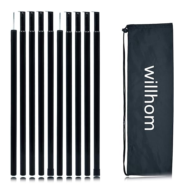 Willhom Adjustable Tent Poles: Lightweight Steel Rods for Camping Tarps & Canopies - Perfect for Backpacking & Outdoor Adventures