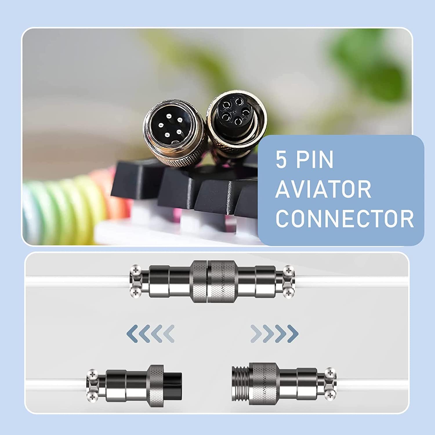 Coiled Keyboard Cable for Gaming Custom Keyboard,Double-Sleeved Coiled USB C Cable with Detachable Metal Aviator,2 in 1 USB C to A and C for - View 5 of 8