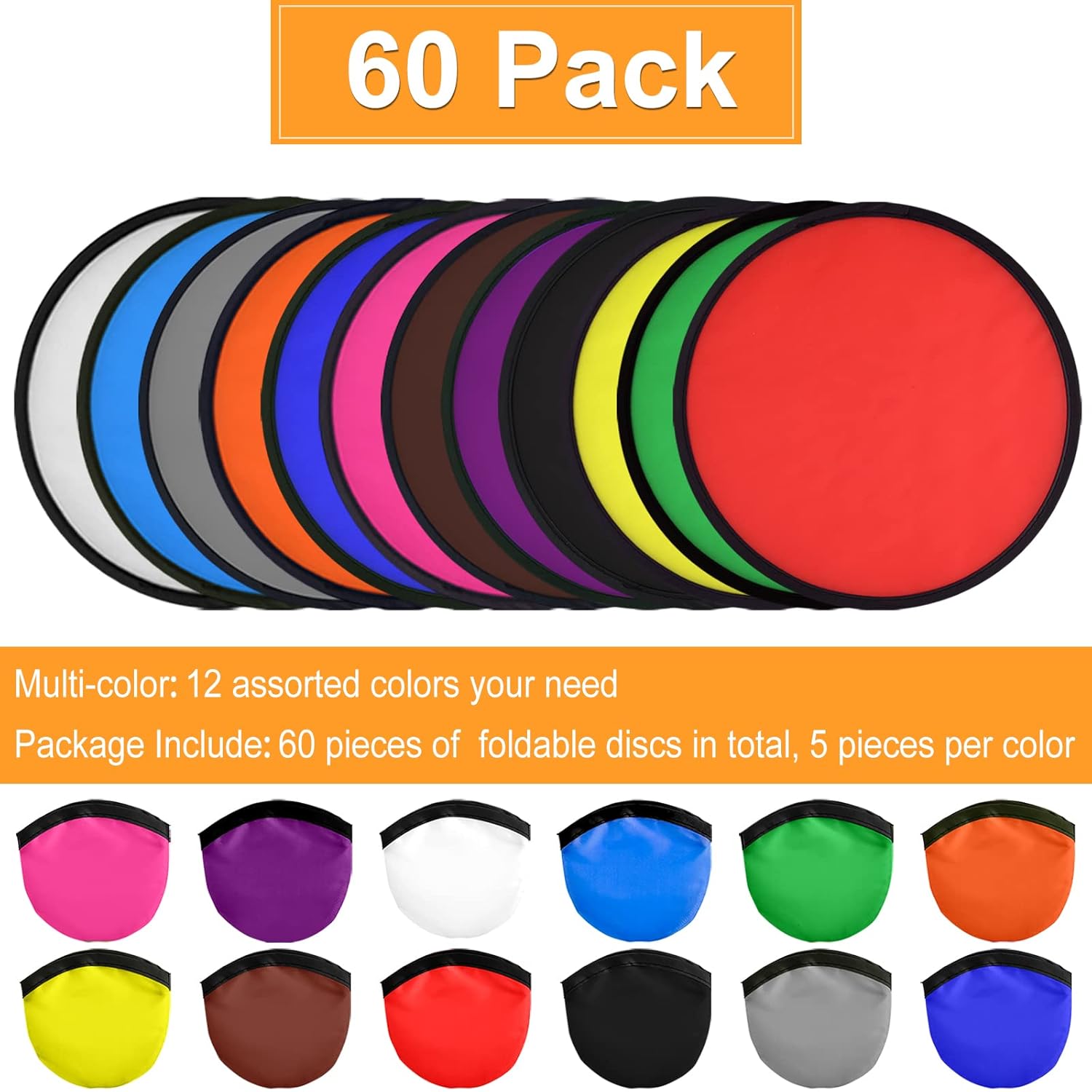 Mototo Mototo 60 Pieces Foldable Flying Disc Fans Set for Kids Fun Birthday Party Favors Summer Outdoor Games Halloween Christmas 12 Colors - View 2 of 7