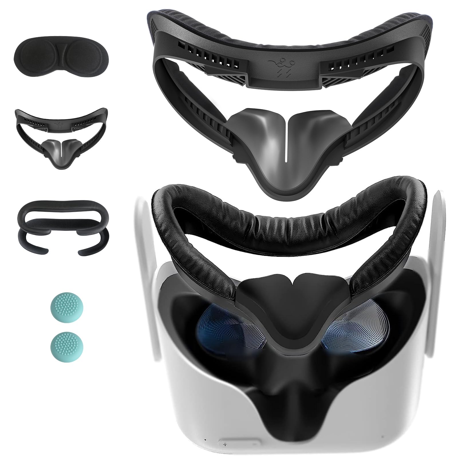Hanpusen VR Face Pad for Oculus Quest 2 6-in-1 Set with Sweat Proof Leather Foam Replacement and Accessories