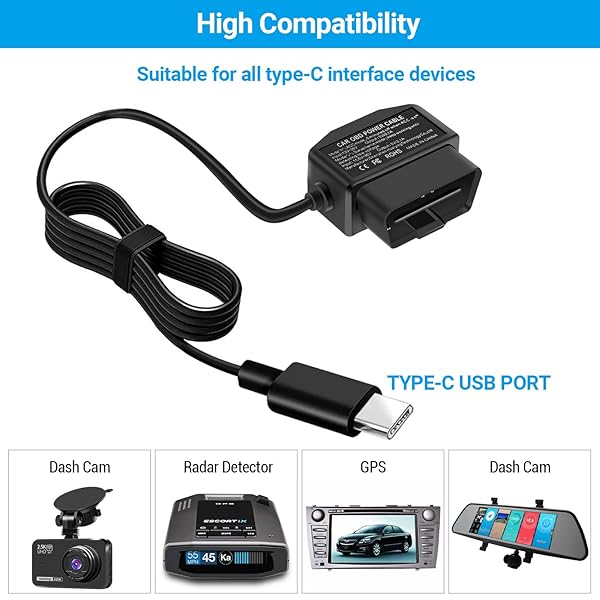 ssontong SSONTONG OBD2 Power Cable for Dash Cameras - Type-C USB Hardwire Charger with 24/7 Surveillance & Switch Mode - View 5 of 8