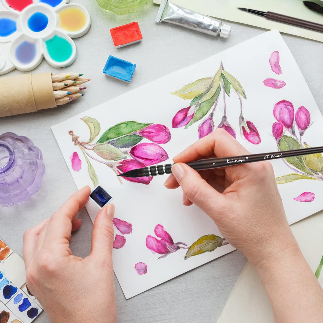 dainayw Dainayw Artist Paint Brush Set of 10 Organic Synthetic Blue Squirrel Horse Hair for Watercolor Acrylic Oil and Tempera Painting - View 5 of 7