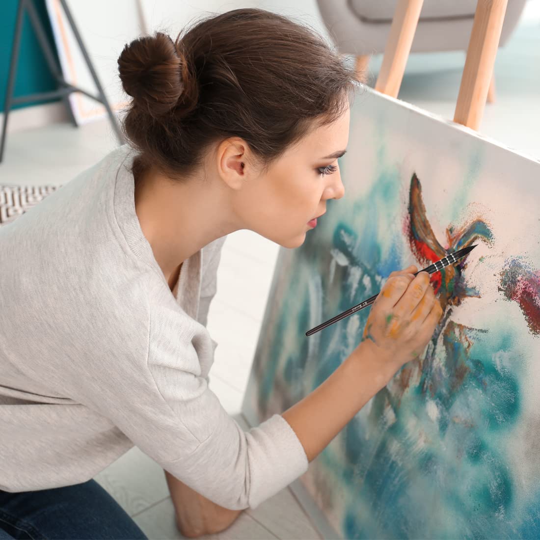 dainayw Dainayw Artist Paint Brush Set of 10 Organic Synthetic Blue Squirrel Horse Hair for Watercolor Acrylic Oil and Tempera Painting - View 6 of 7