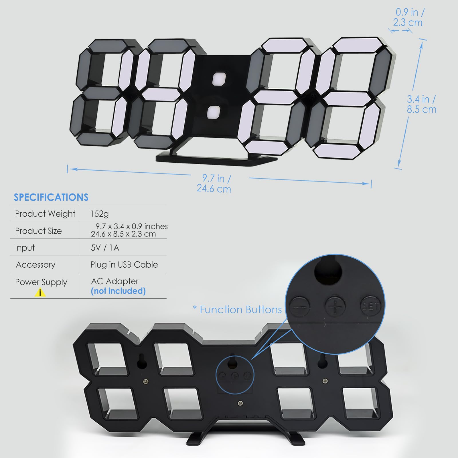 KOSUMOSU KOSUMOSU 9.7 Inch LED Digital Neon Clock RGB Wall Clock for Living Room and Bedroom Large Display Dimming Gaming Desk Clock Black - View 6 of 6