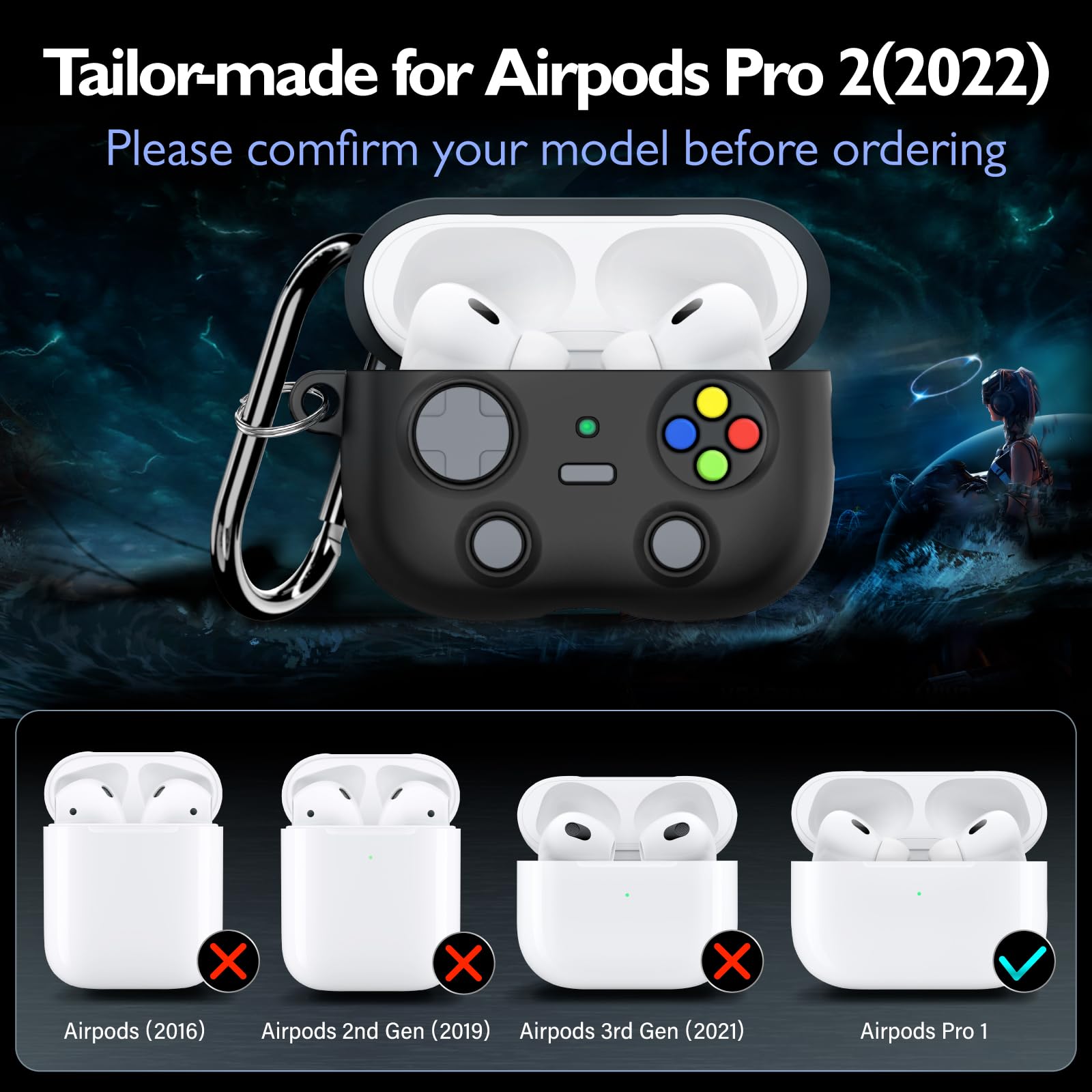 volport Case for Airpods Pro 2nd Generation: Silicone Cover for Apple Air Pods Pro 2 1st Gen with Keychain, Cool Game Designed Skin for Men Boys - View 2 of 6