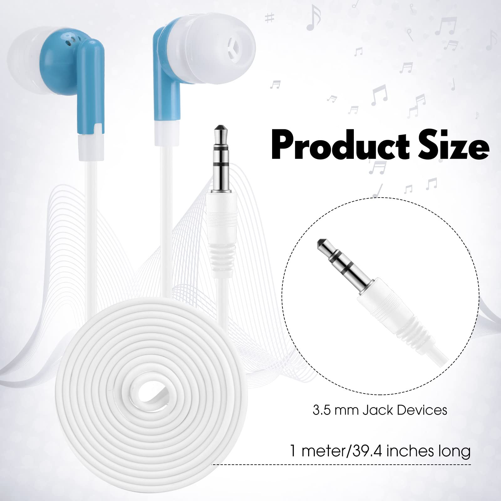 Yunsailing Yunsailing 100 Pack Earbuds Bulk Individually Bagged 3.5mm Headphones for Students Schools Hospitals Libraries MP3 Gifts Blue - View 2 of 8