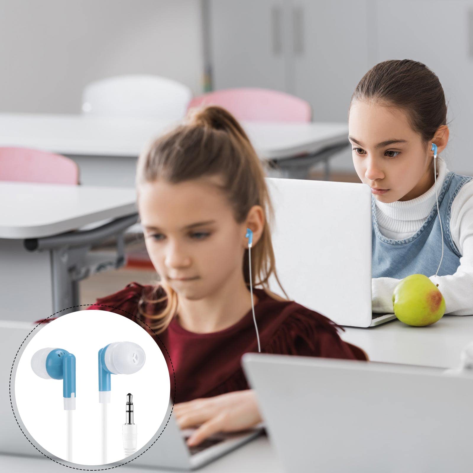 Yunsailing Yunsailing 100 Pack Earbuds Bulk Individually Bagged 3.5mm Headphones for Students Schools Hospitals Libraries MP3 Gifts Blue - View 7 of 8