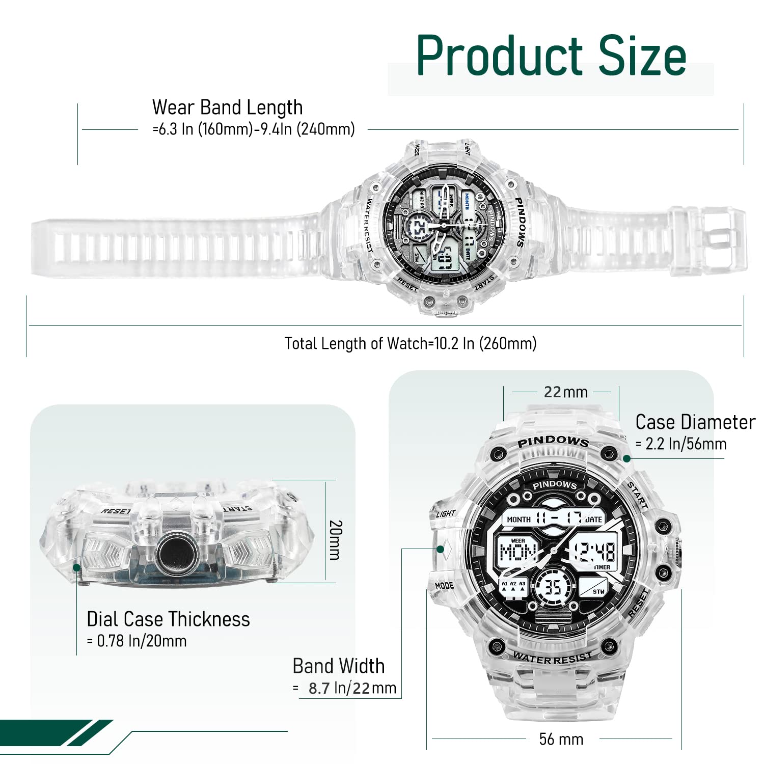 PINIDOUS PINIDOUS Mens Digital Sports Watch with 7 Color LED Light Large Display Waterproof Multi-Function Military Wrist Watch - View 3 of 5