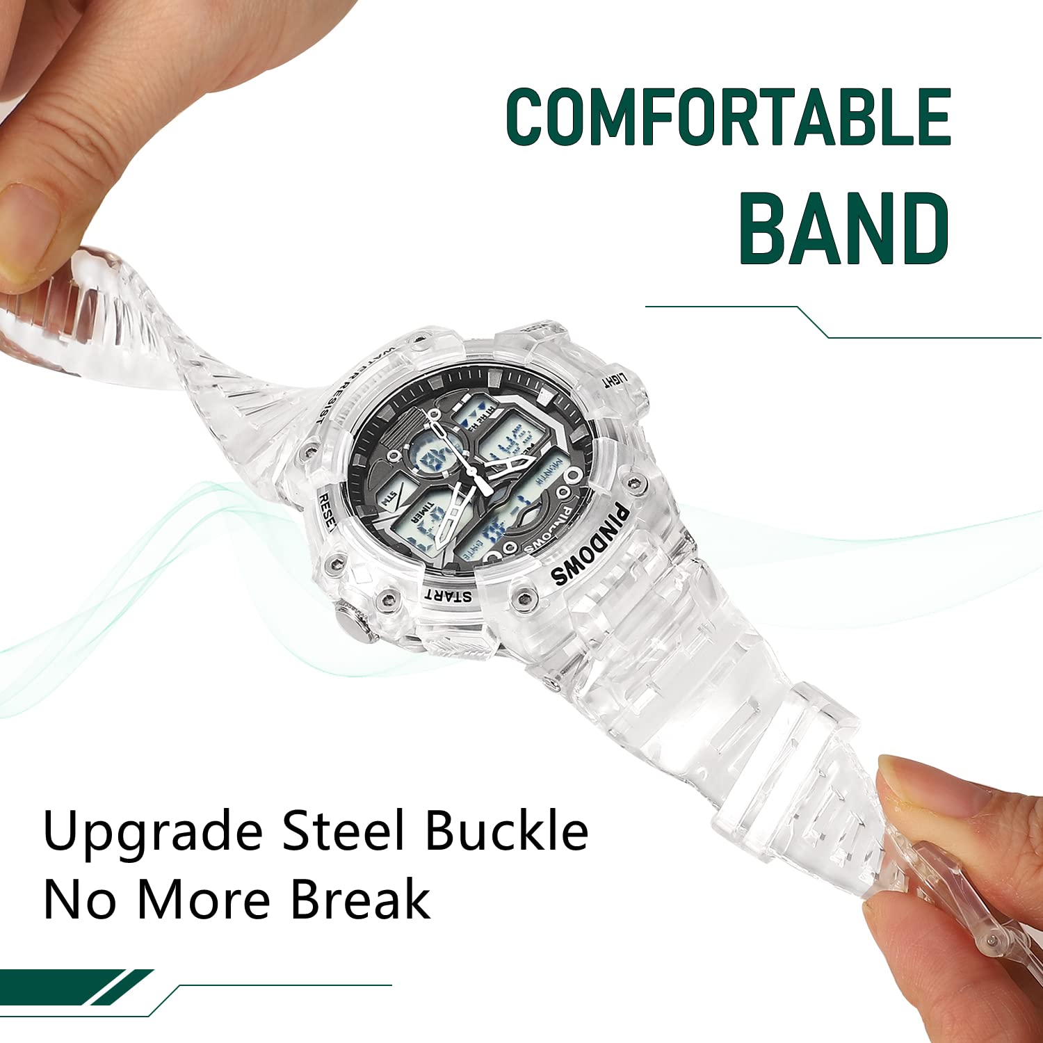 PINIDOUS PINIDOUS Mens Digital Sports Watch with 7 Color LED Light Large Display Waterproof Multi-Function Military Wrist Watch - View 5 of 5