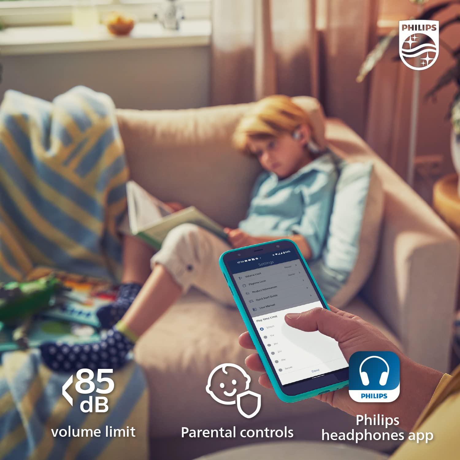 Philips PHILIPS Kids Open Ear Bone Conduction Bluetooth Headphones with Microphone and Parental Controls Gray TAK4607GY - View 5 of 9