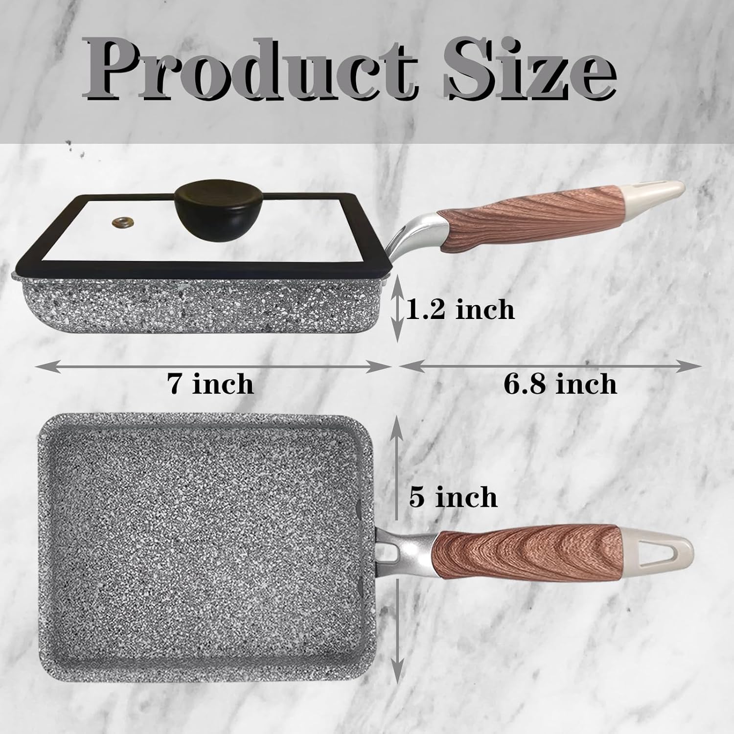 DXBVIEX DXBVIEX 9 PCS Tamagoyaki Pan Set Nonstick Japanese Omelette Pan with Lid Square and Rectangle 7 x 5 Inch Grey - View 4 of 9