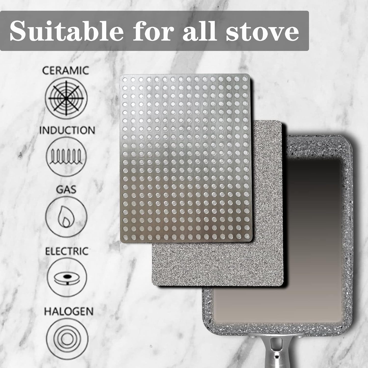 DXBVIEX DXBVIEX 9 PCS Tamagoyaki Pan Set Nonstick Japanese Omelette Pan with Lid Square and Rectangle 7 x 5 Inch Grey - View 5 of 9