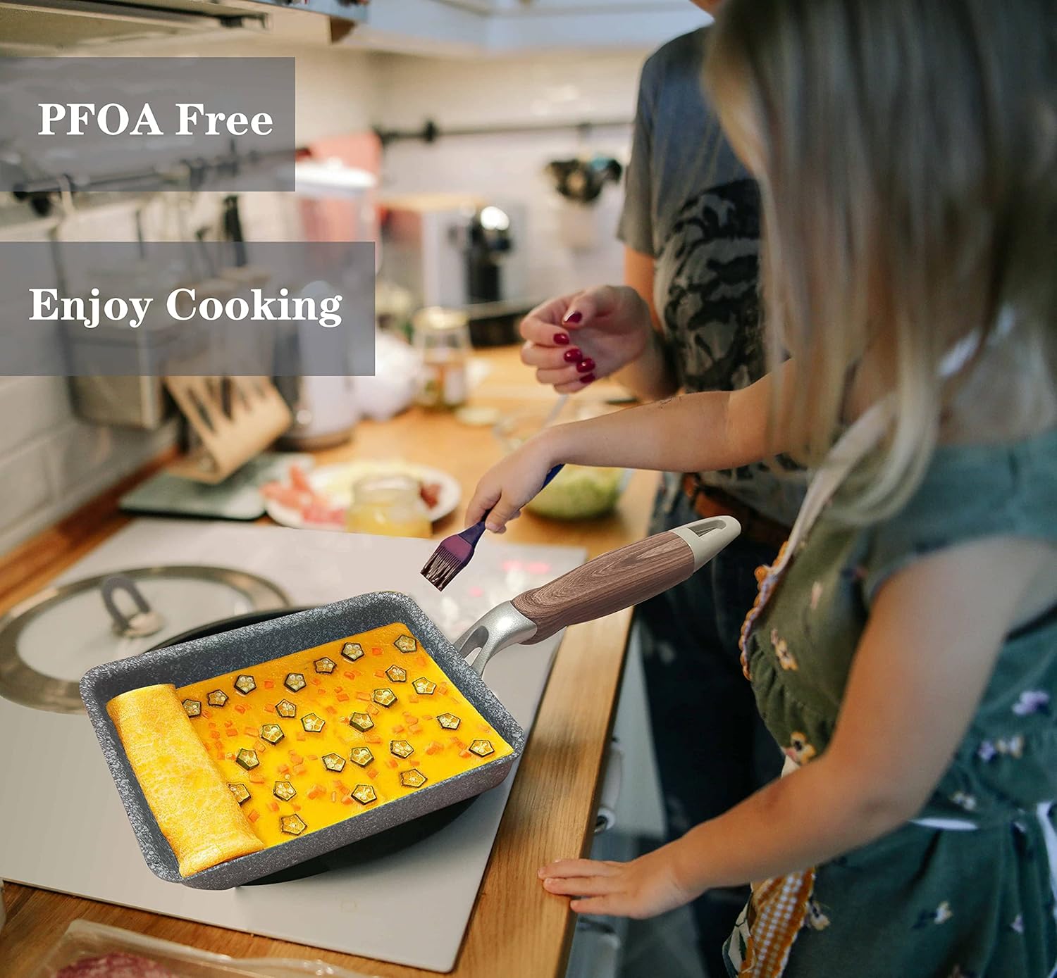 DXBVIEX DXBVIEX 9 PCS Tamagoyaki Pan Set Nonstick Japanese Omelette Pan with Lid Square and Rectangle 7 x 5 Inch Grey - View 6 of 9