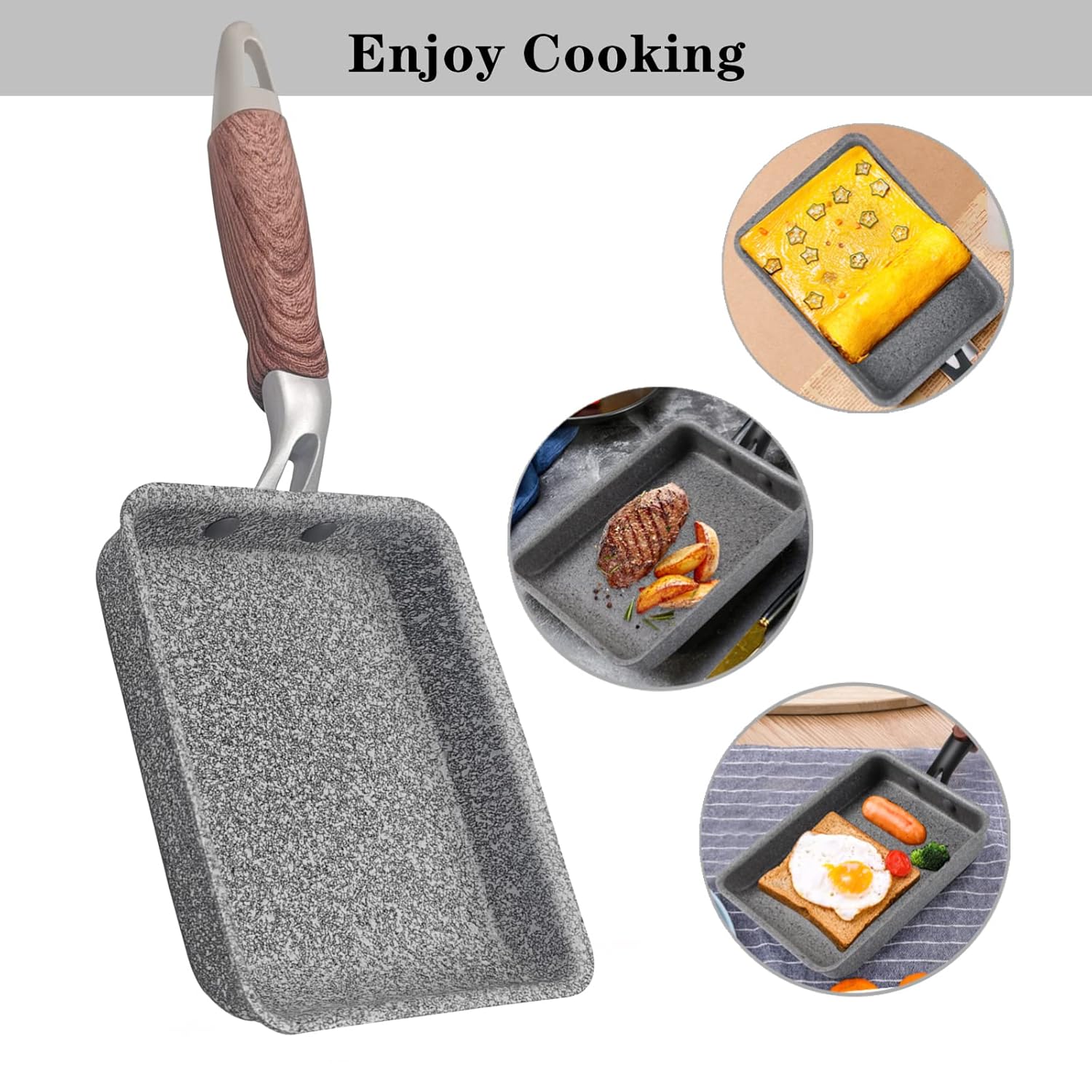 DXBVIEX DXBVIEX 9 PCS Tamagoyaki Pan Set Nonstick Japanese Omelette Pan with Lid Square and Rectangle 7 x 5 Inch Grey - View 8 of 9