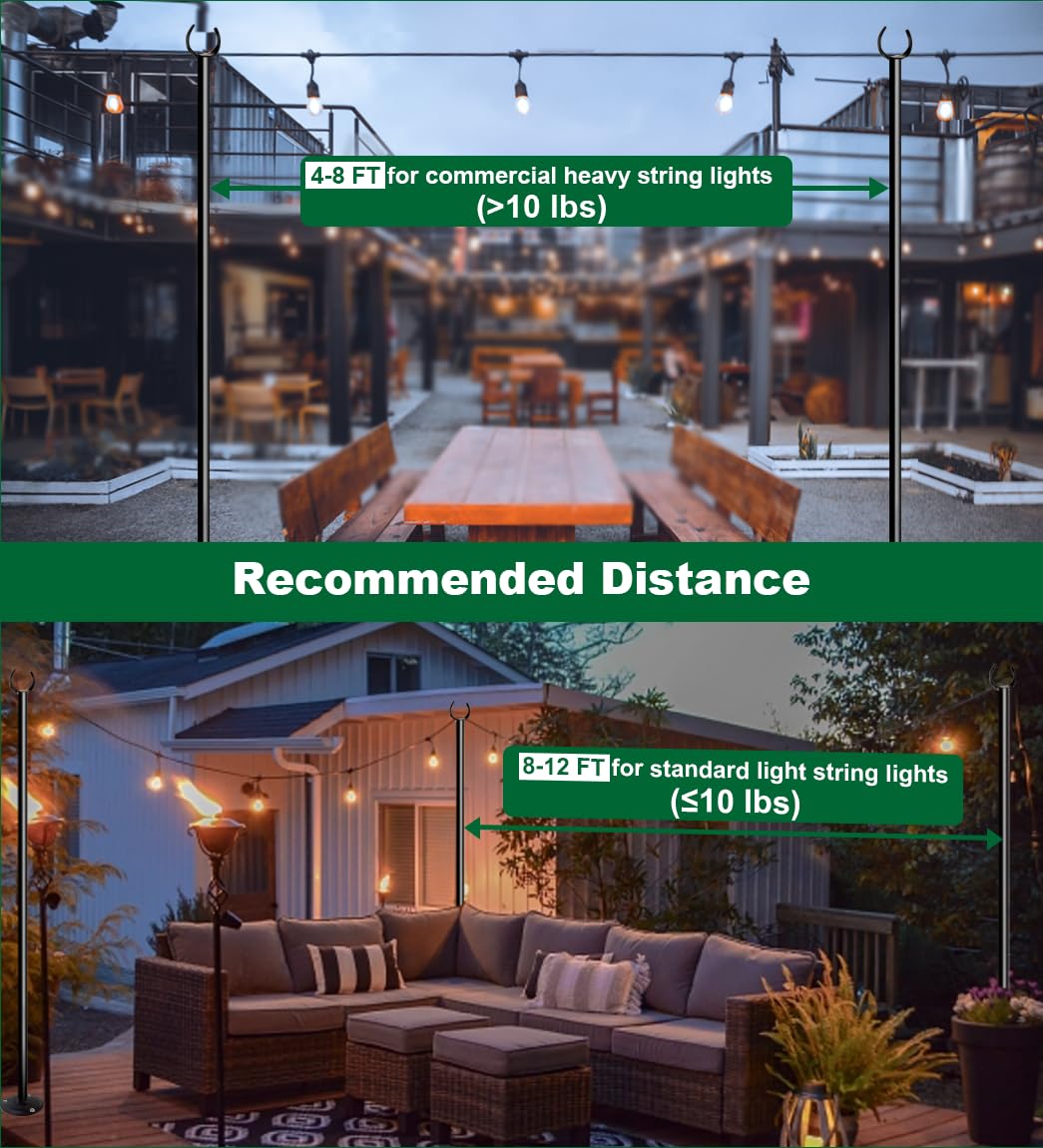 Tigerden Tigerden 10ft String Light Poles for Outdoor Use Perfect for Garden Backyard Patio Lighting Stand 2 Pack Matte Black Finish - View 3 of 7