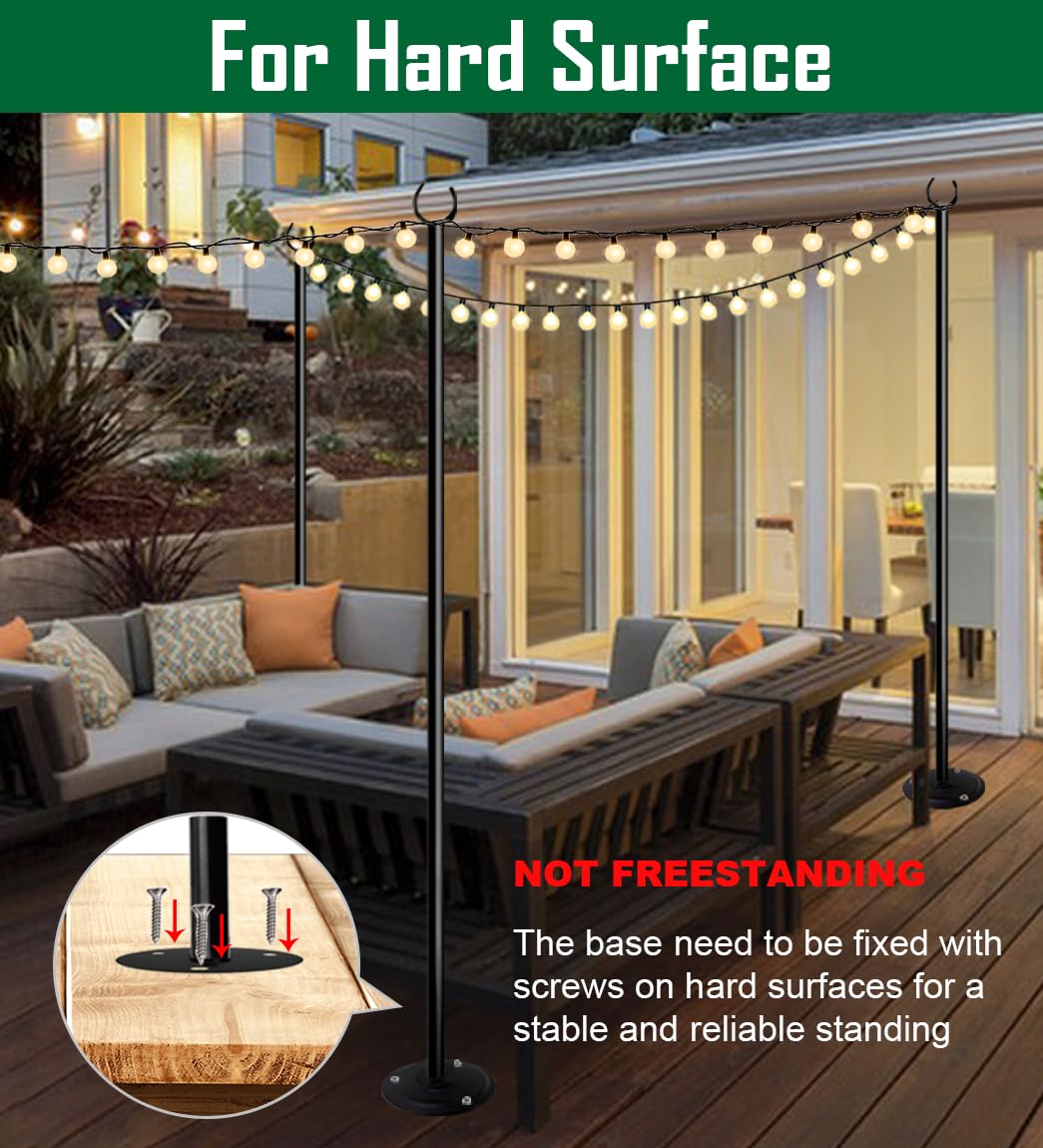 Tigerden Tigerden 10ft String Light Poles for Outdoor Use Perfect for Garden Backyard Patio Lighting Stand 2 Pack Matte Black Finish - View 4 of 7