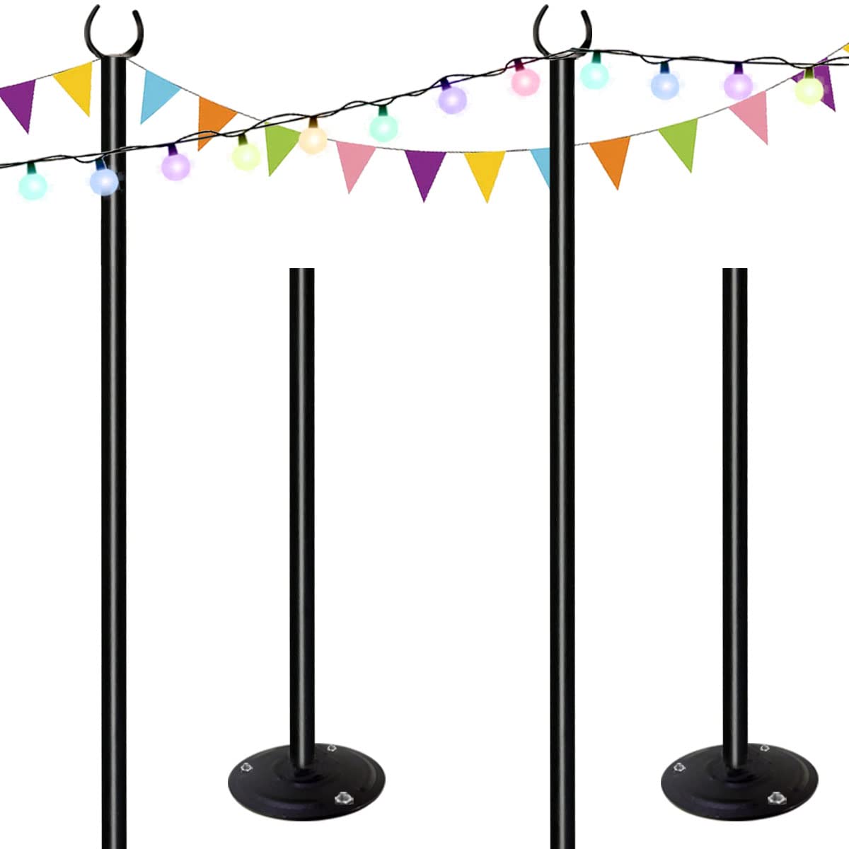Tigerden Tigerden 10ft String Light Poles for Outdoor Use Perfect for Garden Backyard Patio Lighting Stand 2 Pack Matte Black Finish