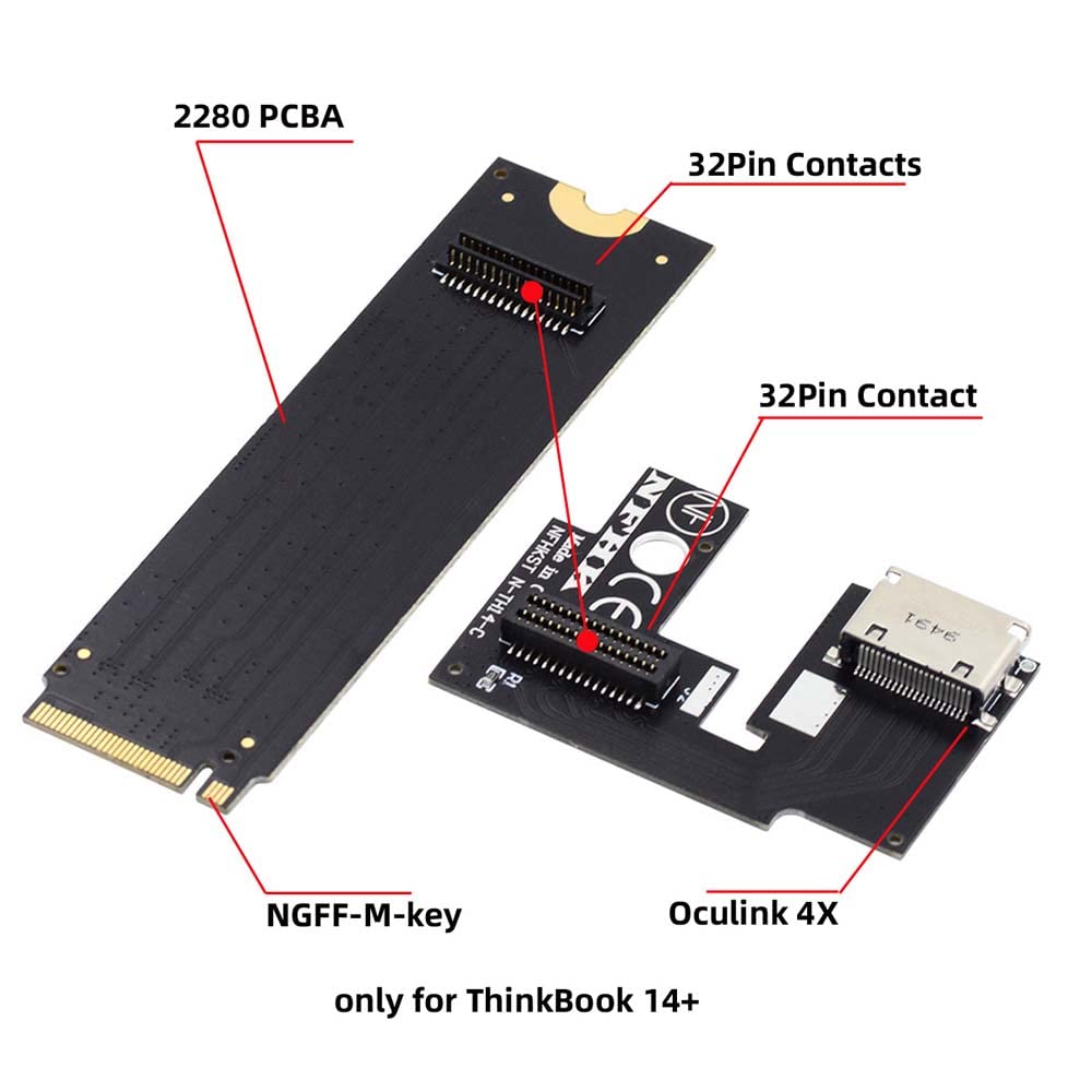 cablecc Cablecc PCI-E 3.0 M.2 M-Key to Oculink SFF-8611 SFF-8612 Host Adapter for ThinkBook 14 External Graphics Card and SSD - View 2 of 9