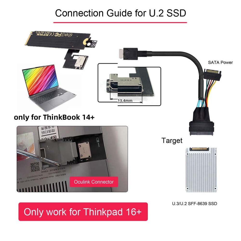 cablecc Cablecc PCI-E 3.0 M.2 M-Key to Oculink SFF-8611 SFF-8612 Host Adapter for ThinkBook 14 External Graphics Card and SSD - View 7 of 9