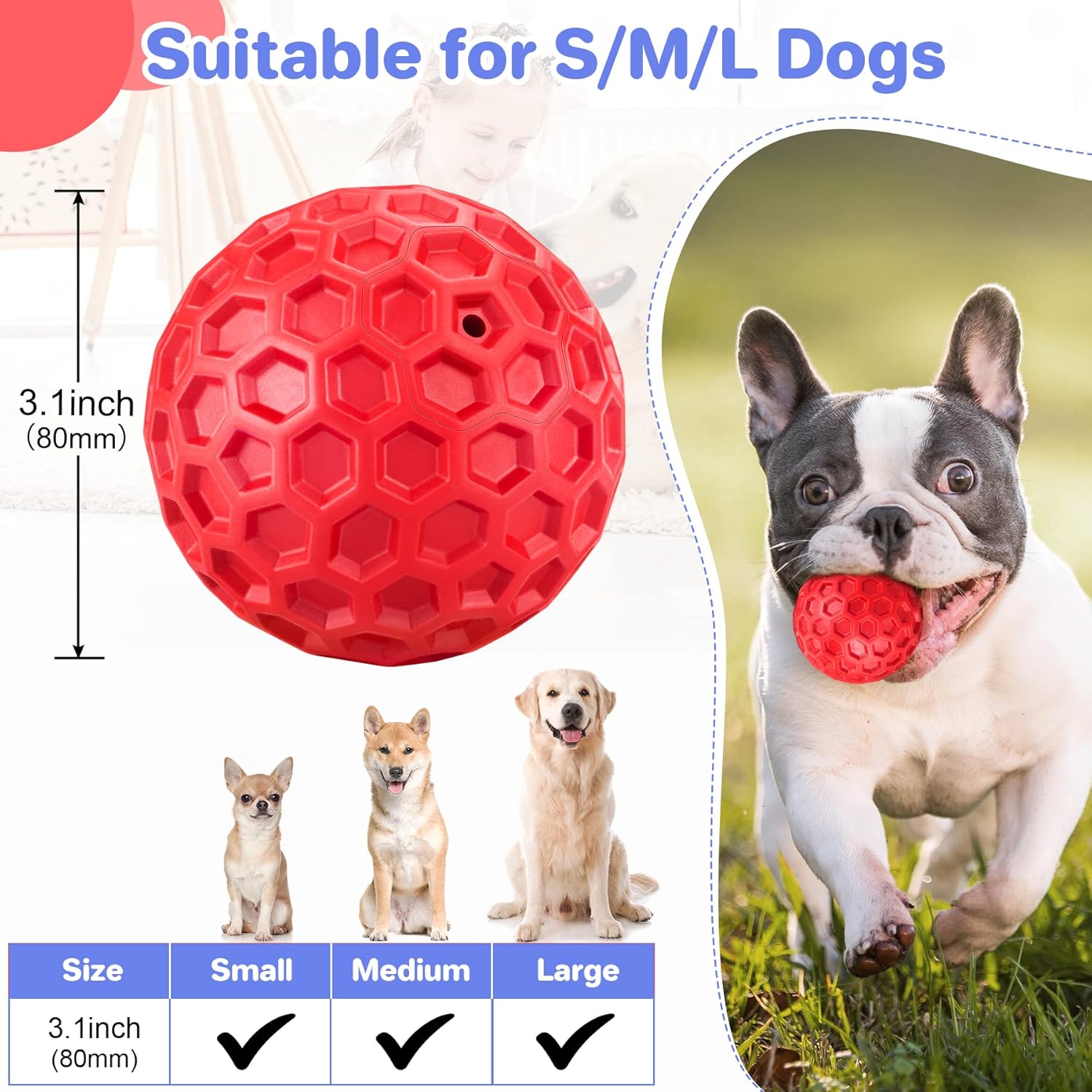 DISSKNIC DISSKNIC Indestructible Squeaky Dog Balls Interactive Toys for Aggressive Chewers Anxiety Relief for Small Medium Large Dogs Outdoor Use - View 2 of 7