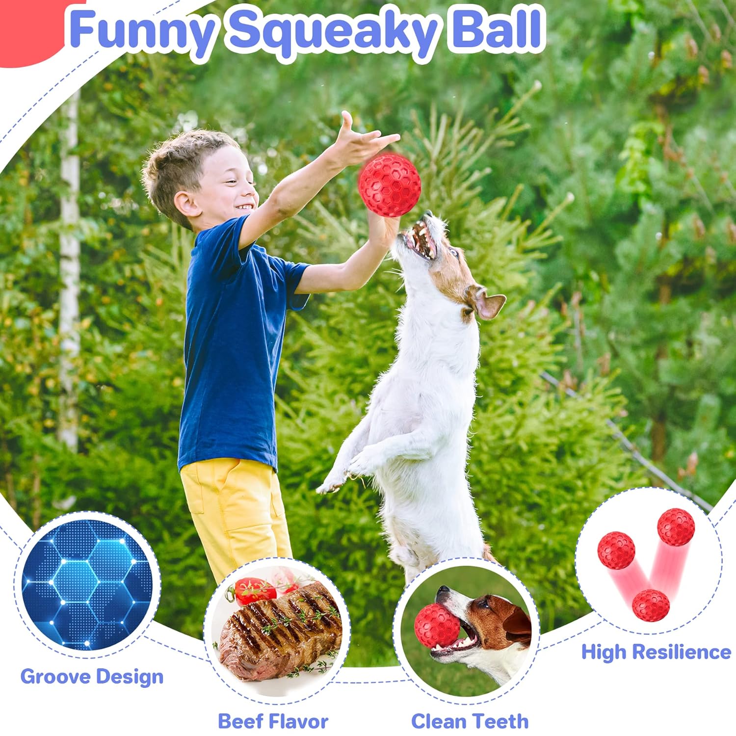 DISSKNIC DISSKNIC Indestructible Squeaky Dog Balls Interactive Toys for Aggressive Chewers Anxiety Relief for Small Medium Large Dogs Outdoor Use - View 4 of 7