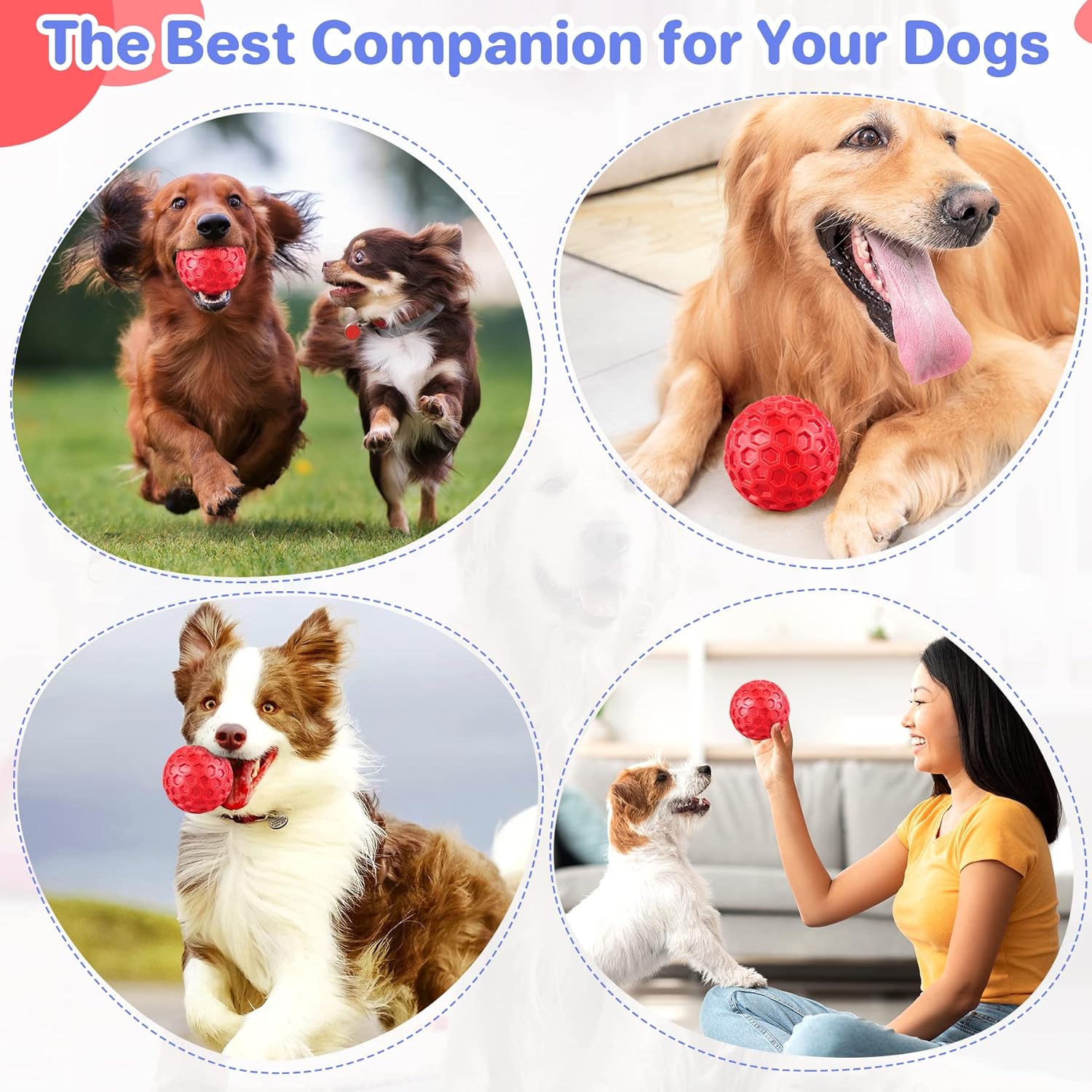 DISSKNIC DISSKNIC Indestructible Squeaky Dog Balls Interactive Toys for Aggressive Chewers Anxiety Relief for Small Medium Large Dogs Outdoor Use - View 5 of 7