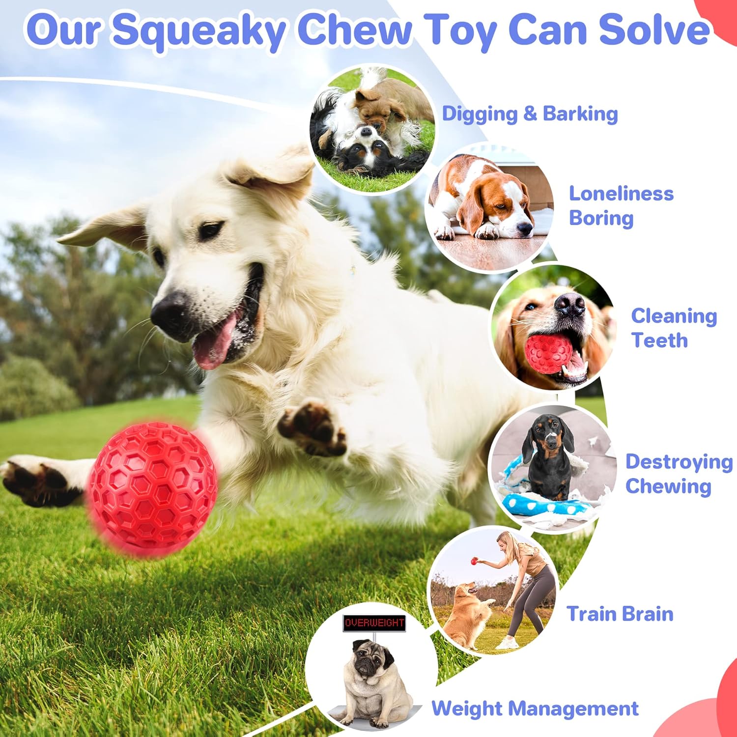 DISSKNIC DISSKNIC Indestructible Squeaky Dog Balls Interactive Toys for Aggressive Chewers Anxiety Relief for Small Medium Large Dogs Outdoor Use - View 6 of 7